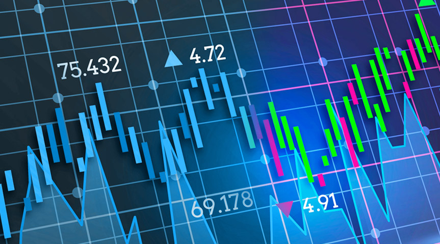 Interfaz de trading de renta fija con velas japonesas y datos de emisiones de deuda
