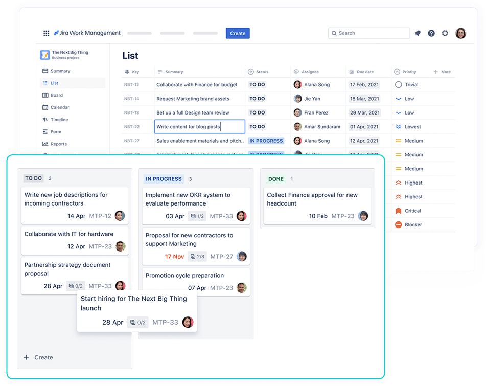 Vistas de proyectos en Jira Work Management